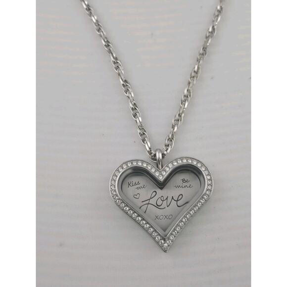 Gorgeous Origami Owl Heart Locket Necklace Love Crystals Kiss Me Be Mine - Picture 8 of 9